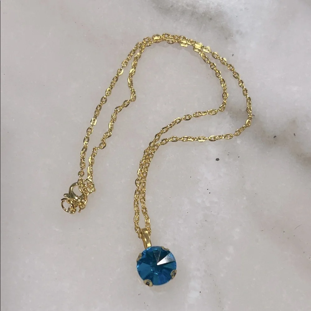 Aquamarine Blue Glass Rhinestone Pendant Necklace